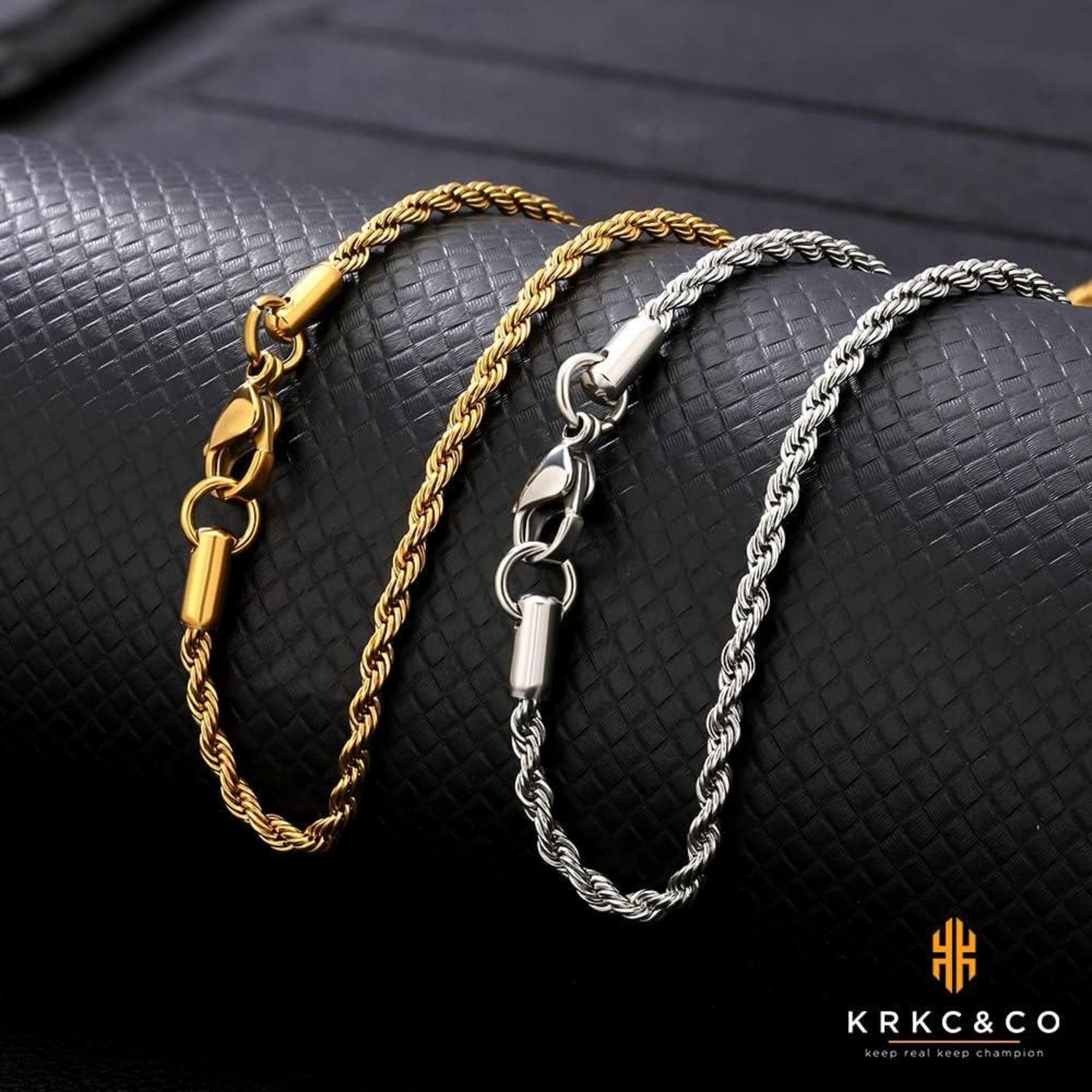 KRKC&CO Goldkette Herren 2,5mm Weißgold beschichtet 50,8cm Zopfkette