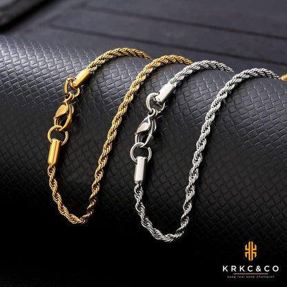 KRKC&CO Goldkette Herren 2,5mm Weißgold beschichtet 50,8cm Zopfkette