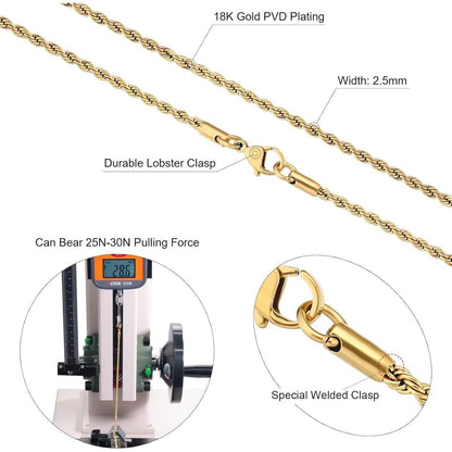 Goldkette Herren Silberkette 2,5mm Edelstahl Rope Halskette