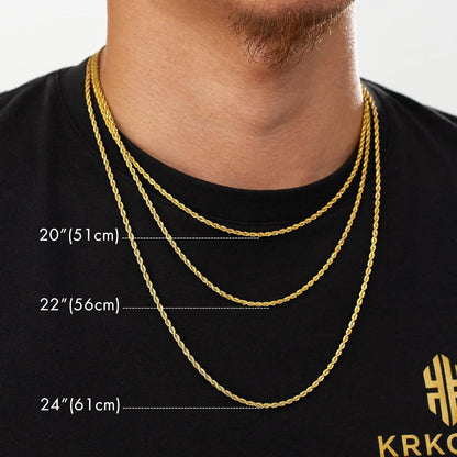Goldkette Herren Silberkette 2,5mm Edelstahl Rope Halskette