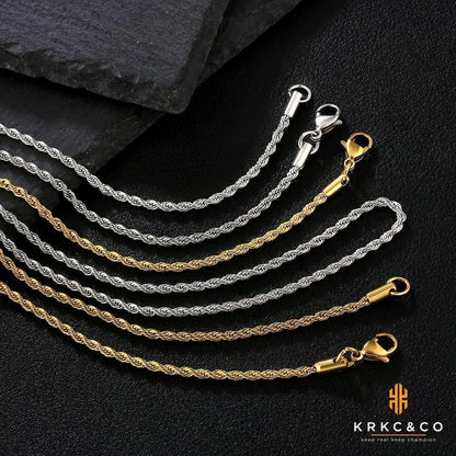 Goldkette Herren Silberkette 2,5mm Edelstahl Rope Halskette