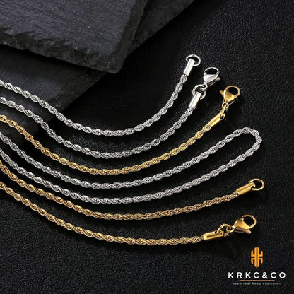 KRKC&CO Goldkette Herren: Damen 2,5mm 18K Gold/Weißgold beschichtet Halskette