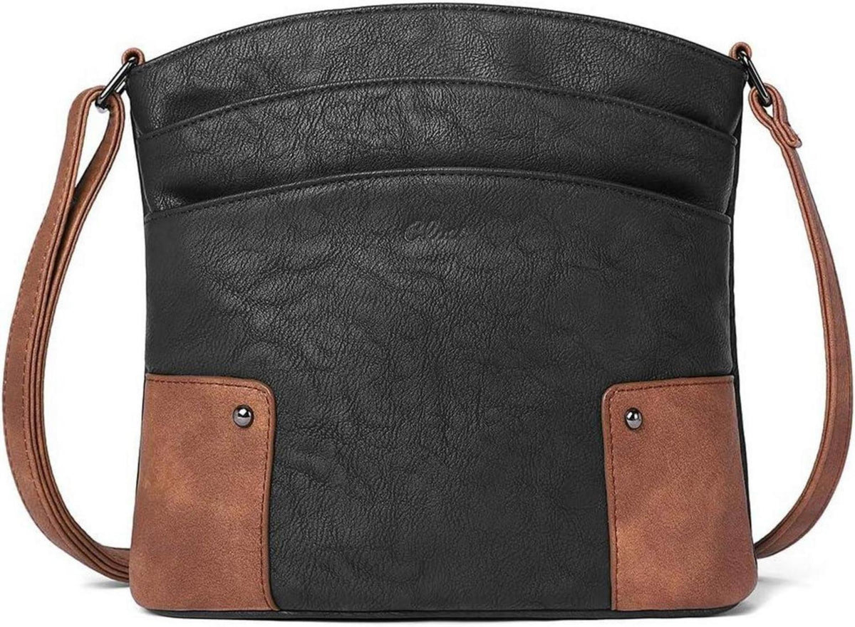 Umhängetasche Damen Klein Crossbody Clutch Handytasche Schwarz Braun