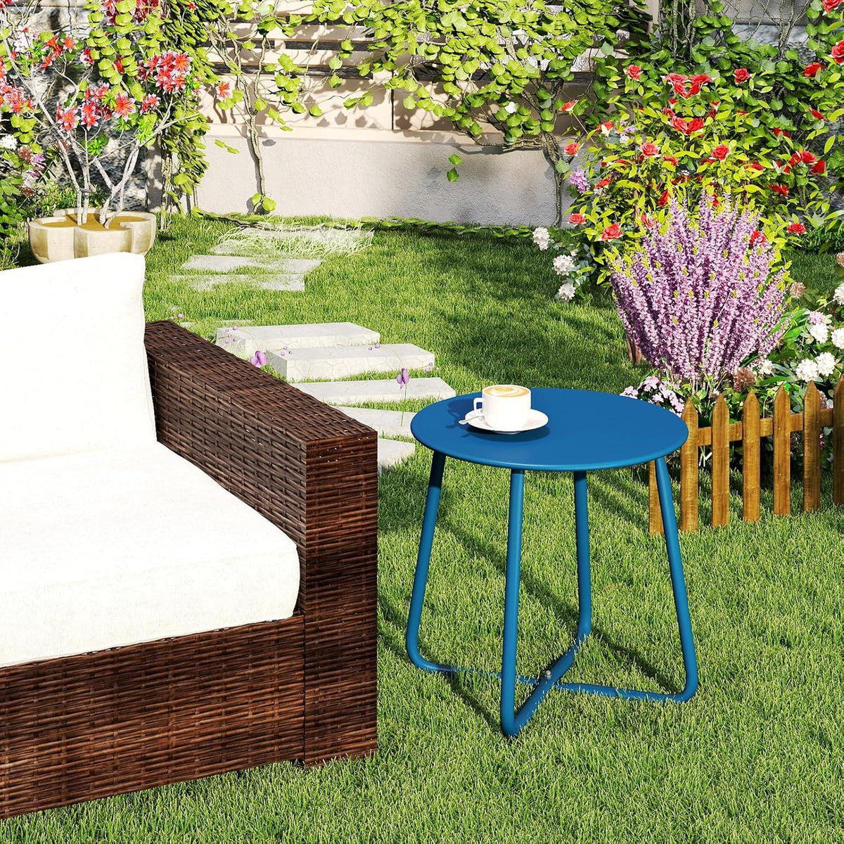 Beistelltisch Outdoor Balkon Gartentisch Metall Rund Wetterfest Terrasse Navy Blau