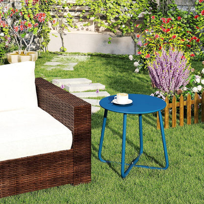 Beistelltisch Outdoor Balkon Gartentisch Metall Rund Wetterfest Terrasse Navy Blau