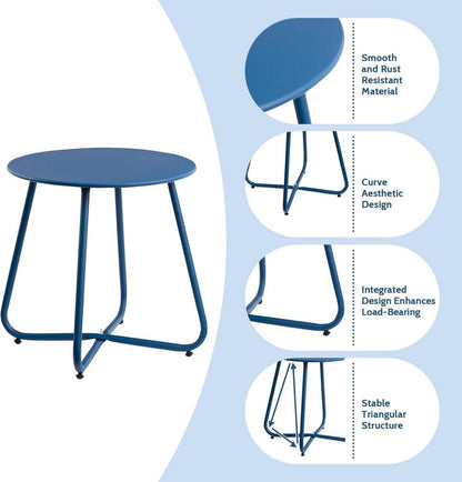 Beistelltisch Outdoor Gartentisch Wetterfest Rund Metall, Navy Blau