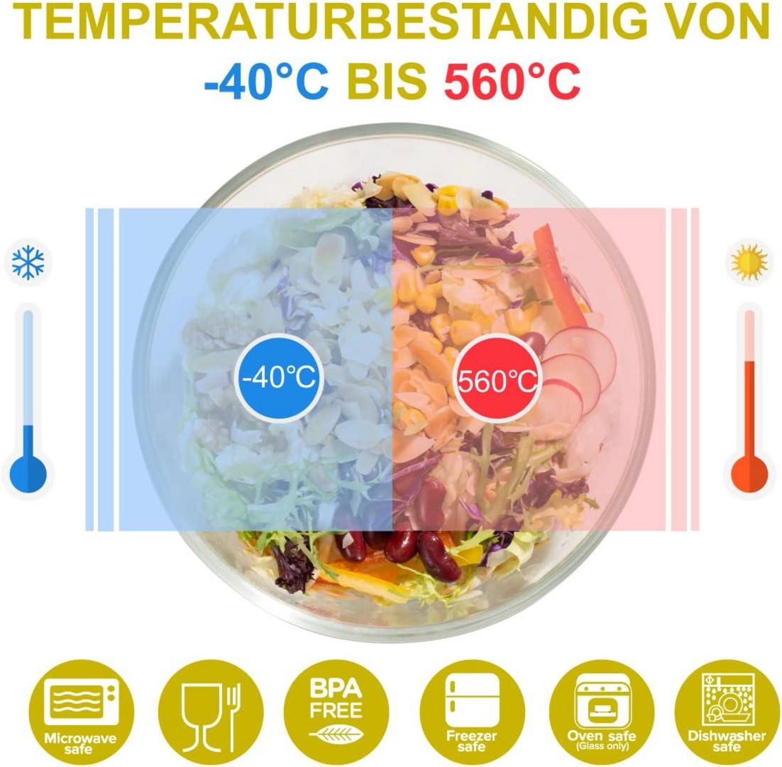 Vorratsdosen Glas Salatschüssel mit Deckel rund 12er-Set