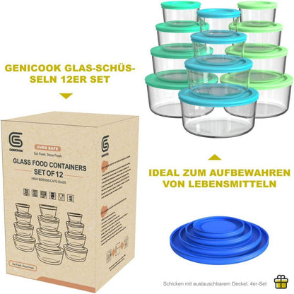 Vorratsdosen Glas Salatschüssel mit Deckel 12er-Set