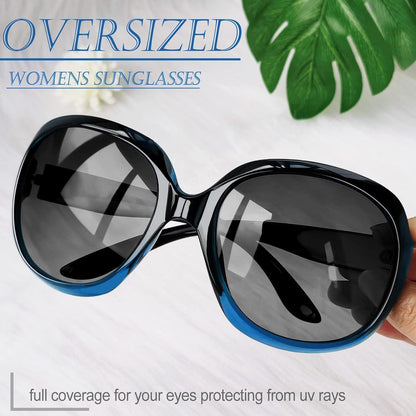 Übergroße Damen Sonnenbrille polarisiert UV400 Schutz Blau/Hellgrau