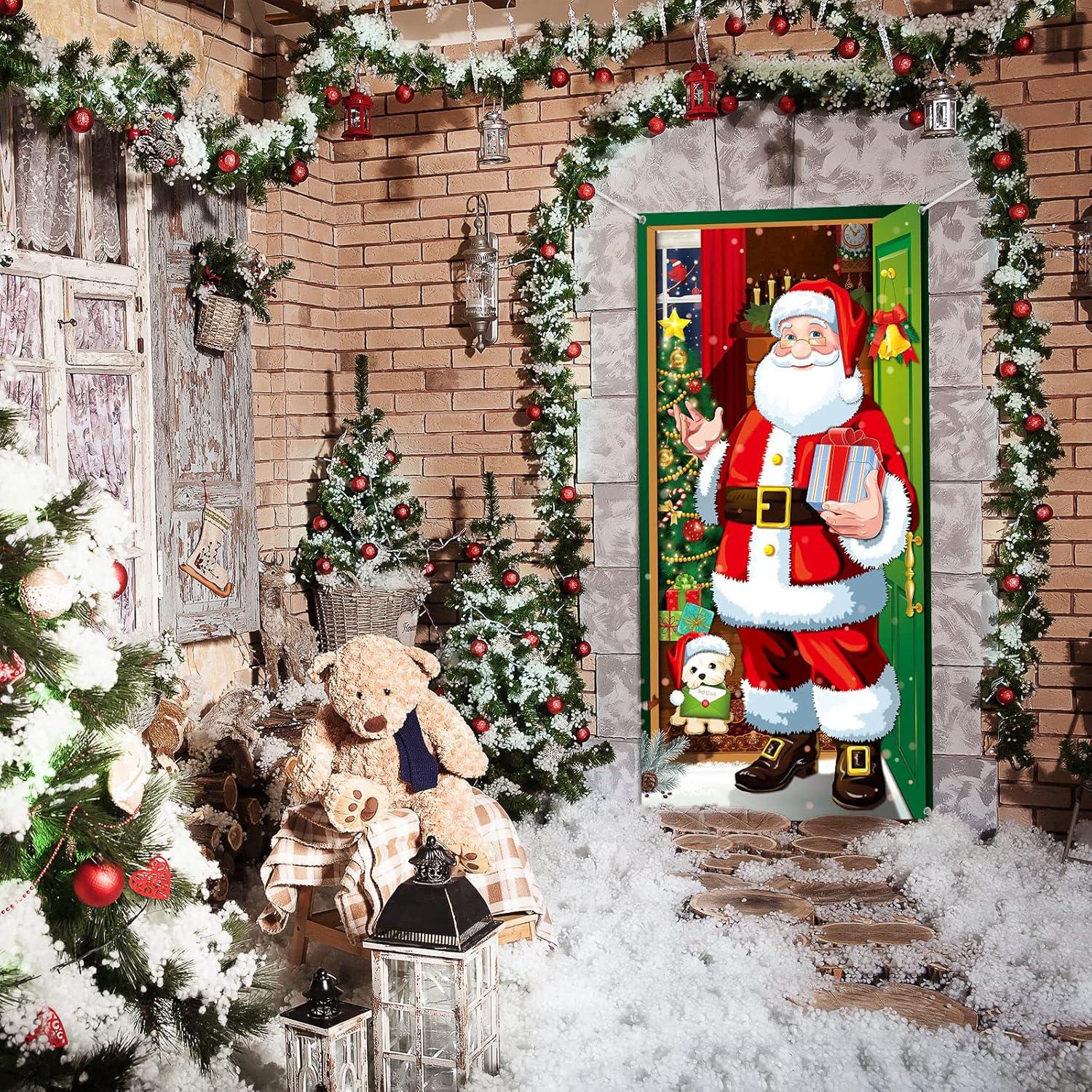 Weihnachten Tür Abdeckung Weihnachtsmann Hintergrund Banner - Rot