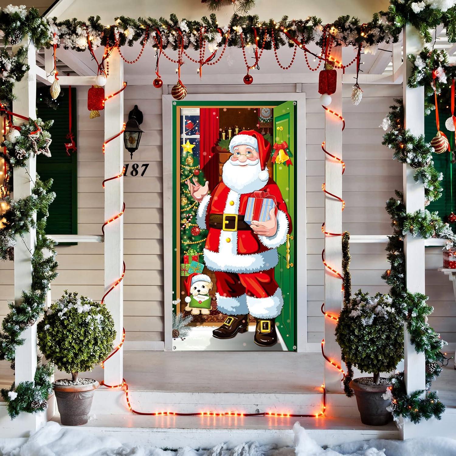 Weihnachtsmann Tür Hintergrundbanner für festliche Dekoration in Rot