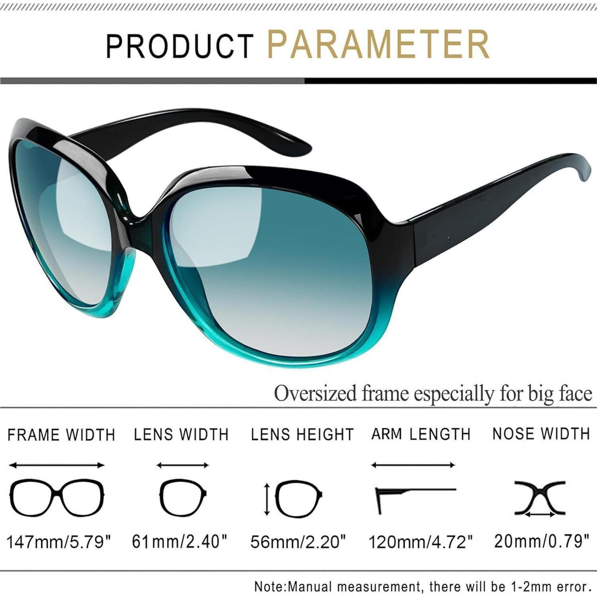 Übergroße Damen Sonnenbrille polarisiert UV400 Schutz Grün