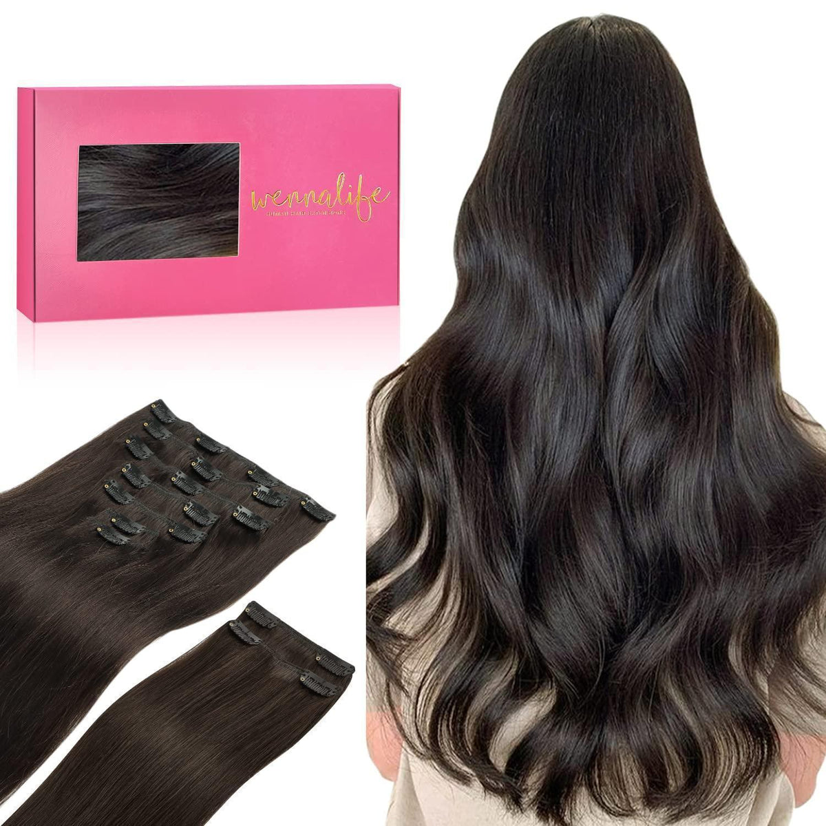 Echthaar Clip Ins Dunkelbraun 45cm - 150g