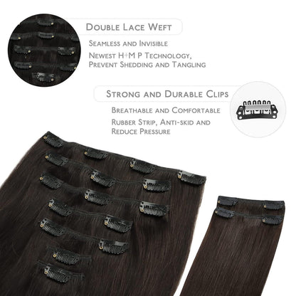 Echthaar Clip Ins Dunkelbraun 40cm - 150g