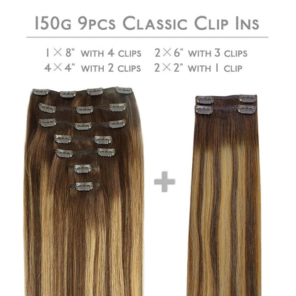 Clip In Echthaar Extensions Balayage Schoko-Karamell 60cm