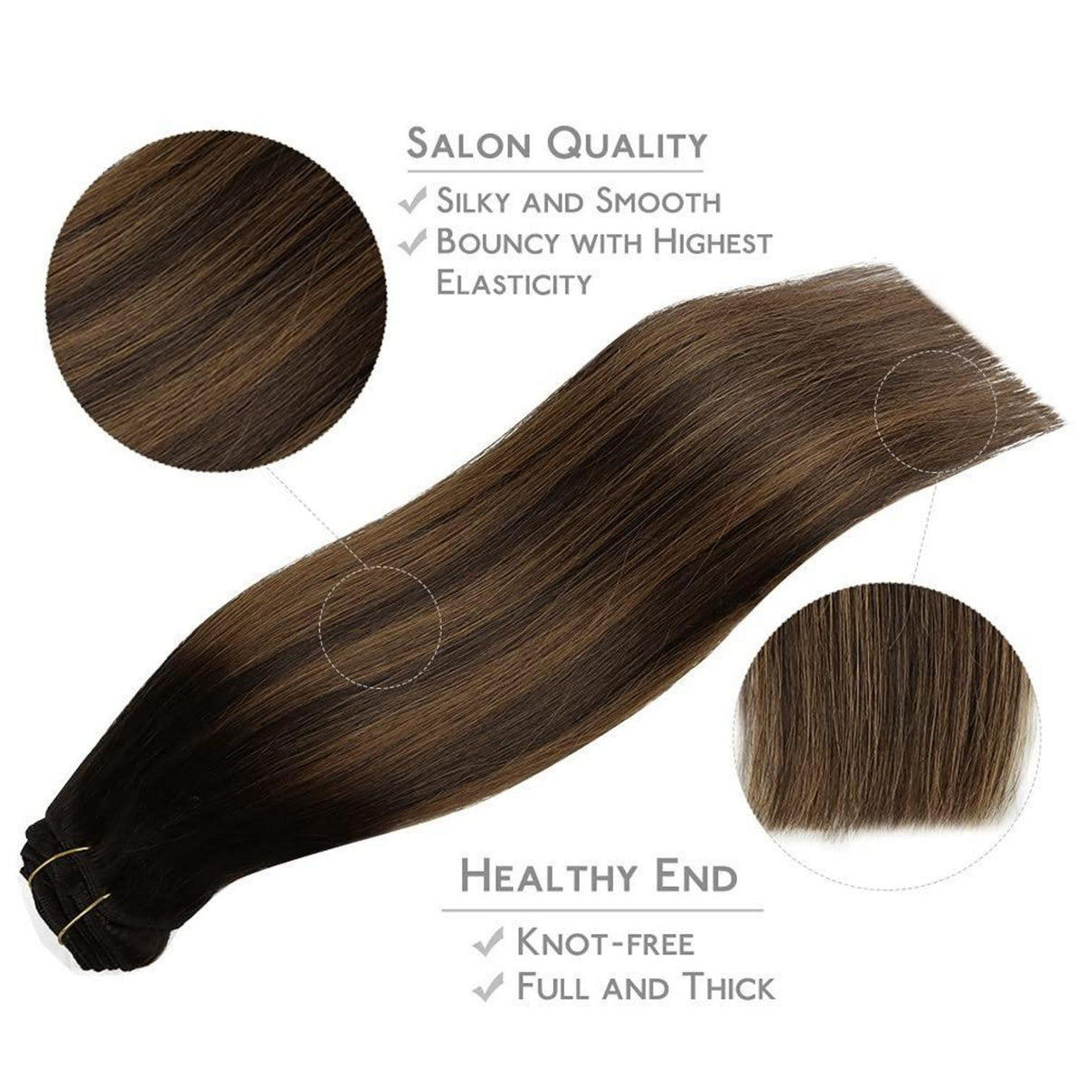 Echthaar Clip-in Verängerung Dunkelbraun-Kastanienbraun Balayage
