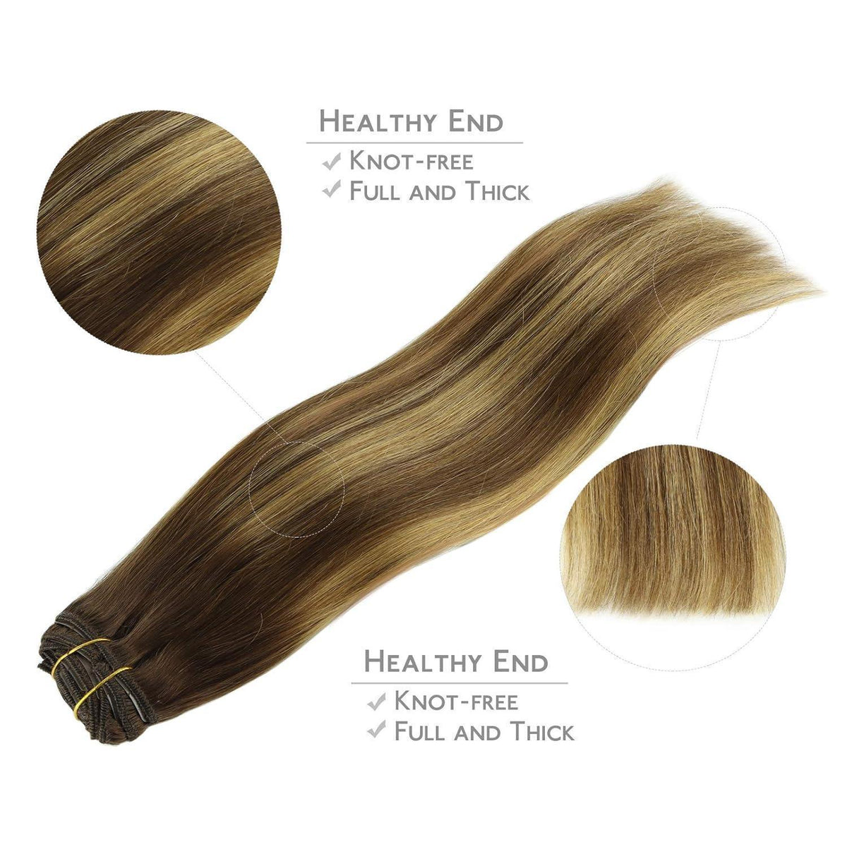 Clip In Echthaar Extensions Balayage Schoko-Karamell 45cm