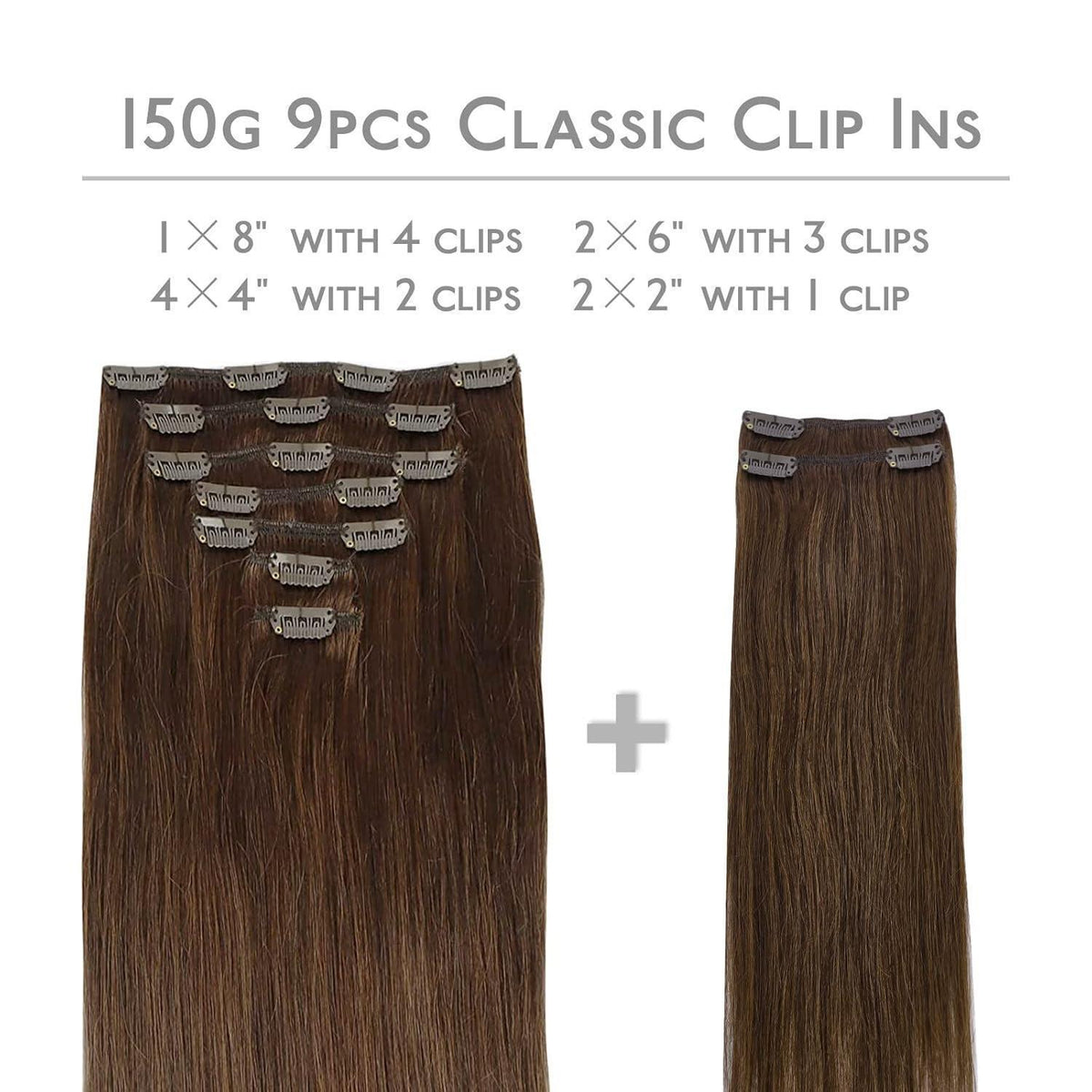 Echthaar Clip-Ins Schokoladenbraun 40cm 150g