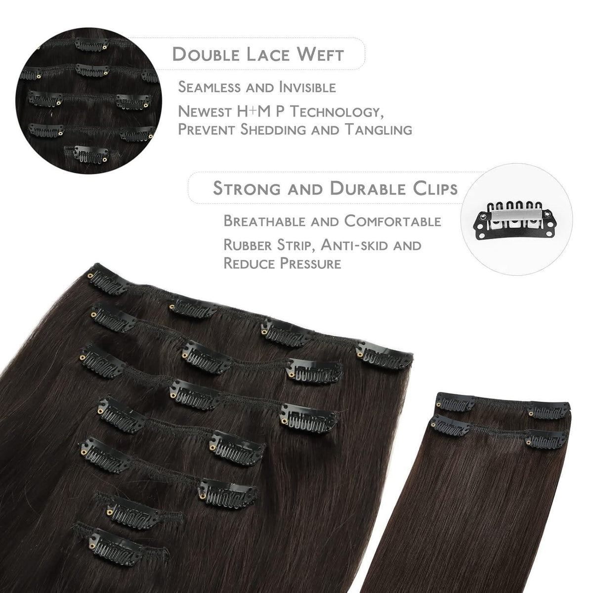 Echthaar Clip Ins Dunkelbraun 50cm - 150g