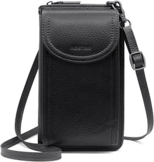 Handytasche Damen RFID Leder Umhängetasche Schwarz 12 Kartenfächer