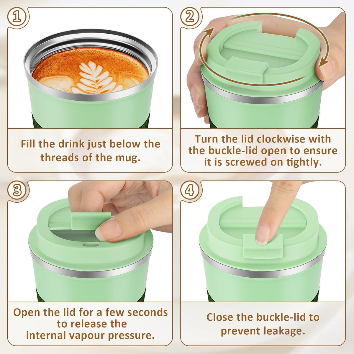 Kaffeebecher to go, Thermobecher 510ml, Doppelwandig Grün
