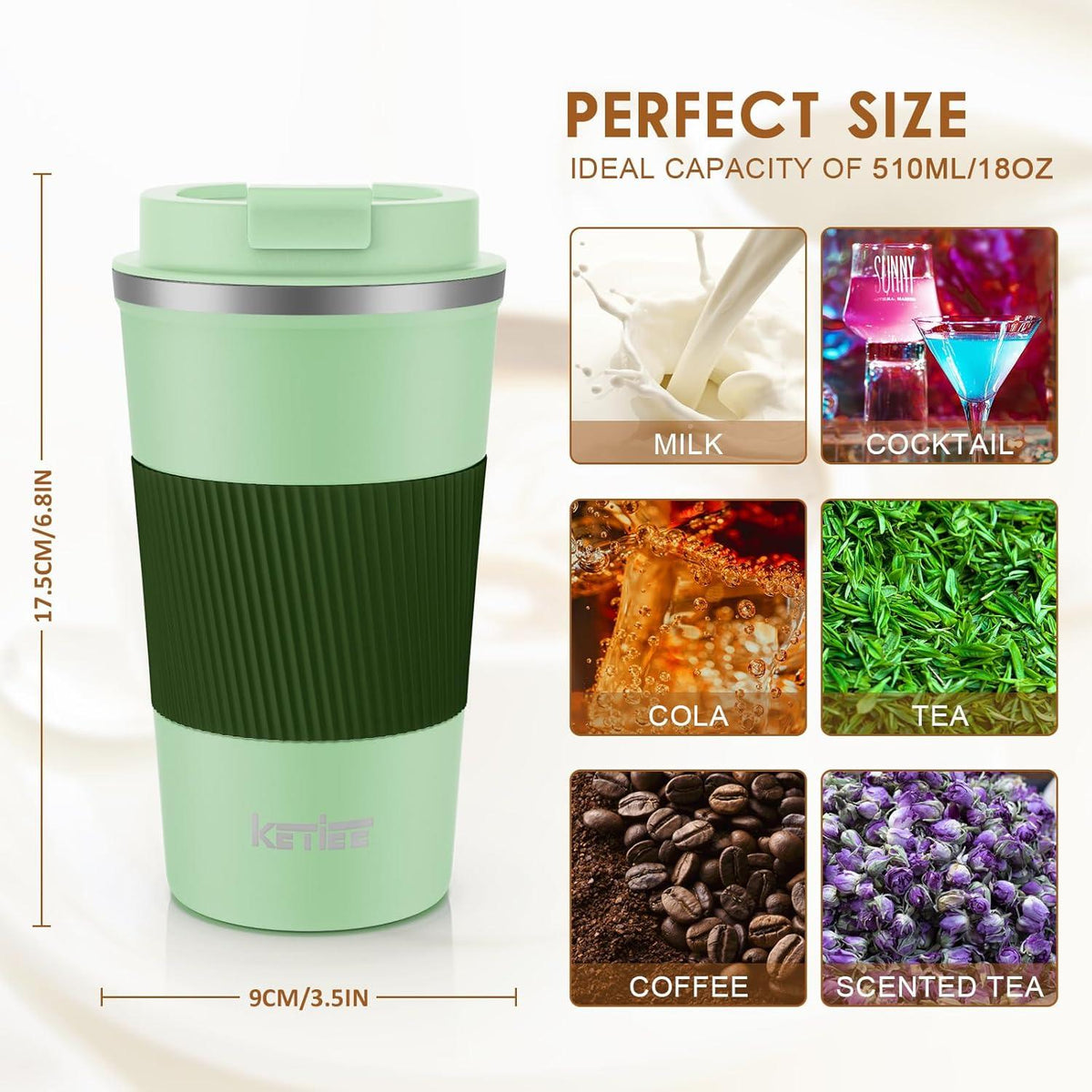 KETIEE Kaffeebecher to go 510ml Thermo Travel Mug grün 1