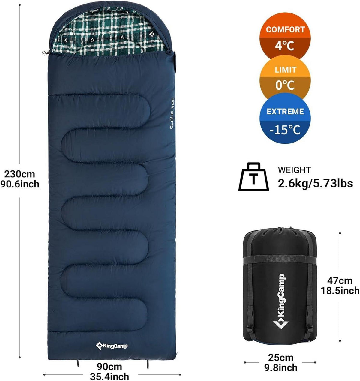 KingCamp Outdoor Deckenschlafsack 3-4 Jahreszeiten leicht