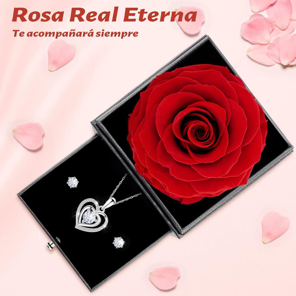 Ewige Rot Rose Halskette Ohrringe Geschenk Set Frauen Weihnachten