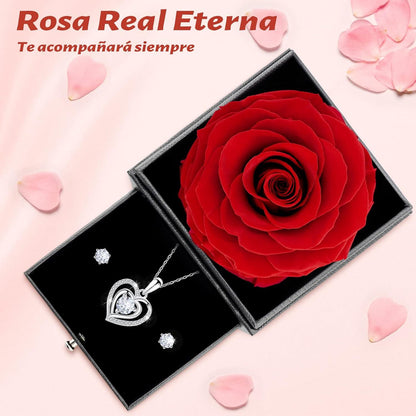 Ewige Rot Rose Halskette Ohrringe Geschenk Set Frauen Weihnachten