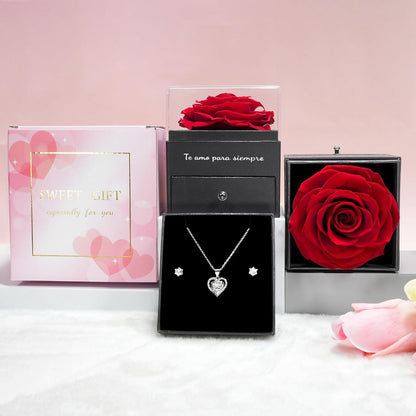 Ewige Rote Rose Konservierte Blumen Halskette Geschenk für Frauen Weihnachten