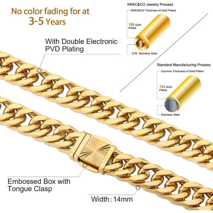 Panzerkette Armband Herren Edelstahl 18K Gold Cuban Link