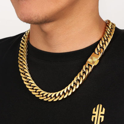 Panzerkette Armband Herren Edelstahl 18K Gold Cuban Link
