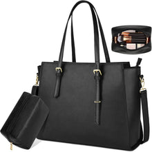 Handtasche Damen Schwarz Groß Elegant Leder Laptop Umhängetasche 15.6