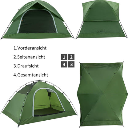 4 Personen Kuppelzelt wasserdicht leicht für Camping Outdoor Grün