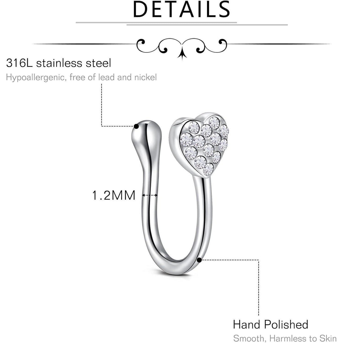 Fake Nasenpiercing Set 9 Stück Edelstahl Silber Stil 2