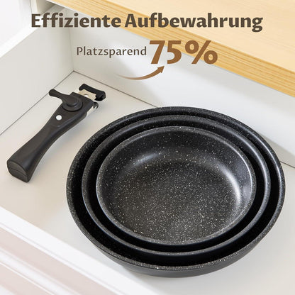 Hochwertiges 4tlg Pfannen-Set | 20+24+28 cm | abnehmbarer