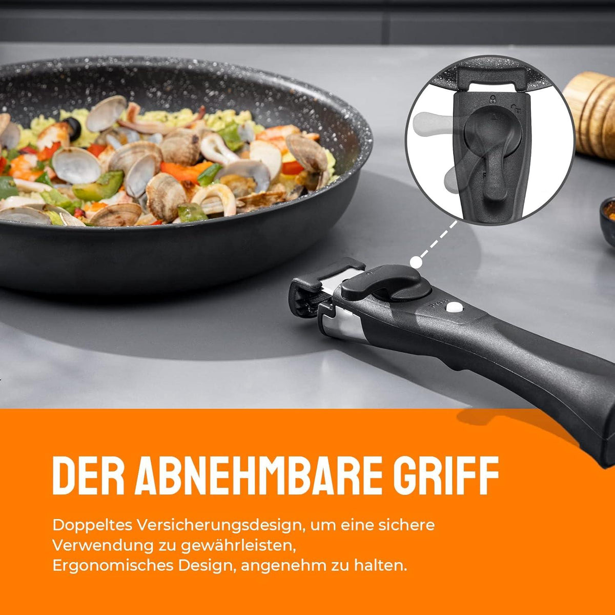 Antihaft Pfannen-Set 4tlg abnehmbarer Griff induktionsgeeignet