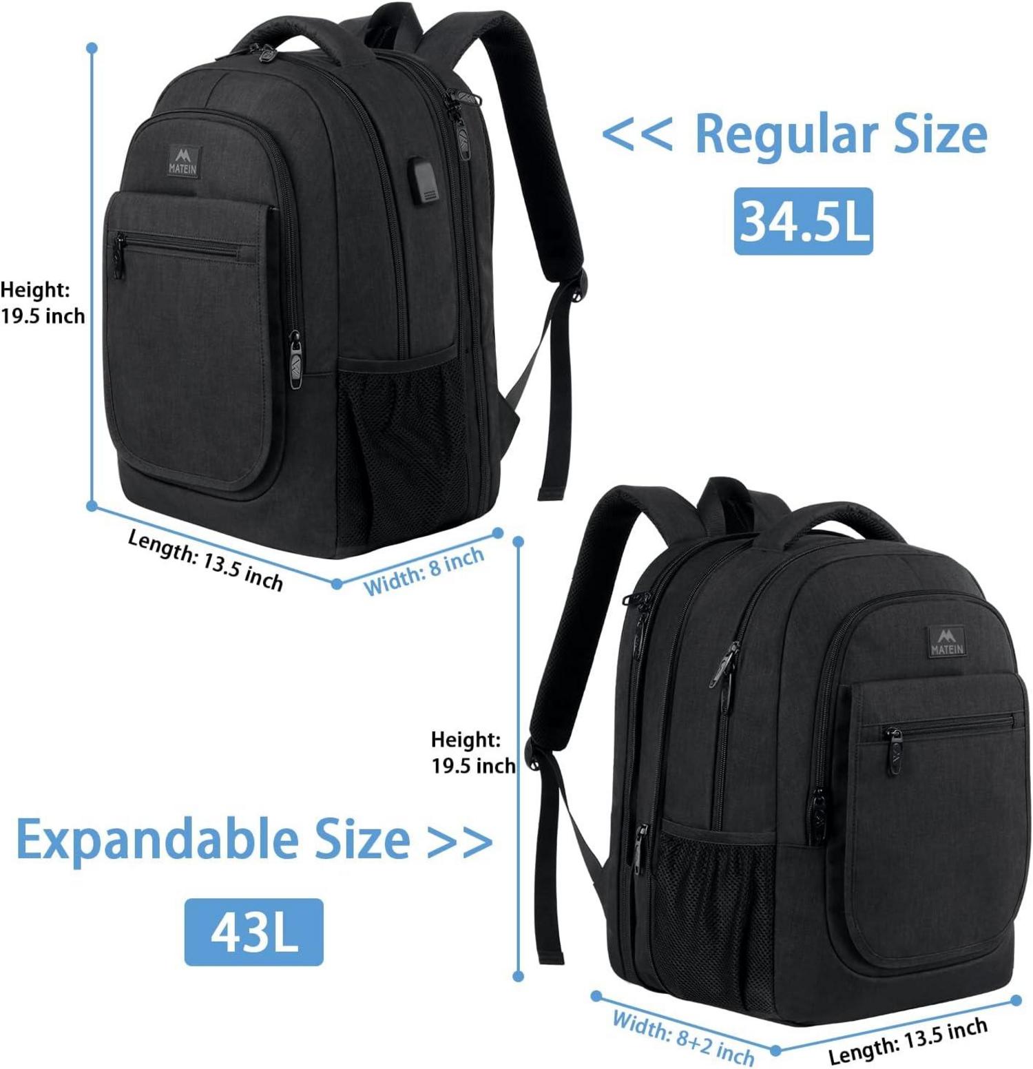 Matein 17,3 Zoll USB Laptop Rucksack Wasserdicht Schwarz
