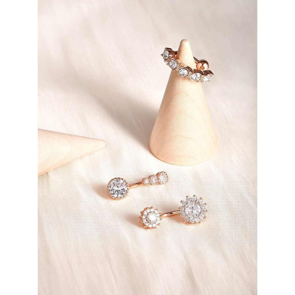 Bauchnabelpiercing 14G Rosegold Kristallkugel 3er Set