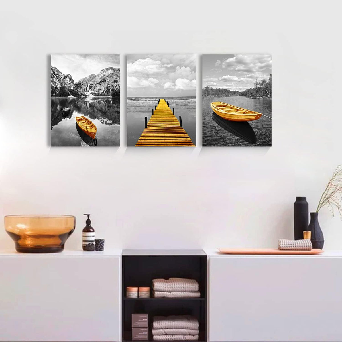 Wandbild Landschaft Natur Berge See Boot Deko 58x40 cm