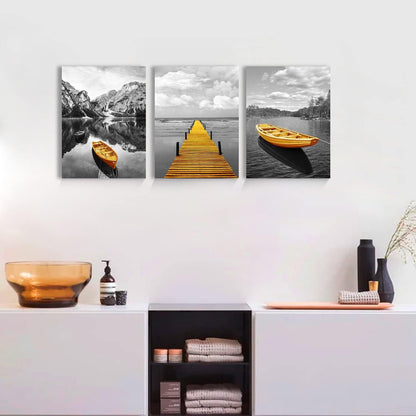 Wandbild Landschaft Natur Berge See Boot Deko 58x40 cm