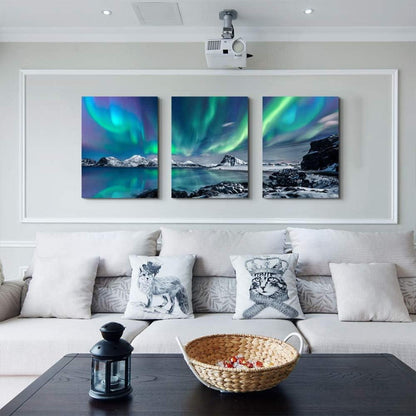 Hyidecorart Nordlichter Grün Polarlicht Bild Leinwand 30x40cm 3Stk
