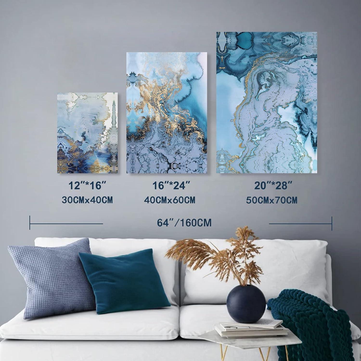 Moderne Wandbilder Blau Weiß Leinwand 40x58cm 3Stück