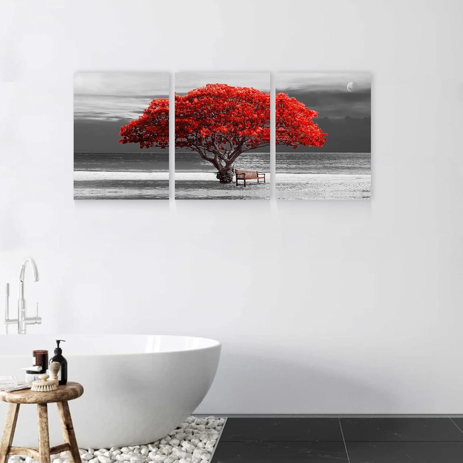 Hyidecorart Leinwand Bilder Baum Rote 3-teilig Modern 40x58cm