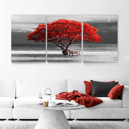 Leinwand Bilder Baum Rote Natur Wandbilder 40x58cm 3-teilig