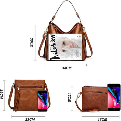 Handtaschen und Geldbörsen Set Damen PU Leder große Schultertasche