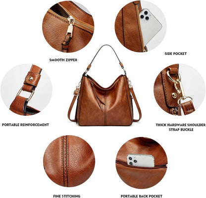 Pahajim Handtaschen Set Damen PU Leder 3tlg. großes Schultertasche Hobo Umhängetasche Damentaschen Set