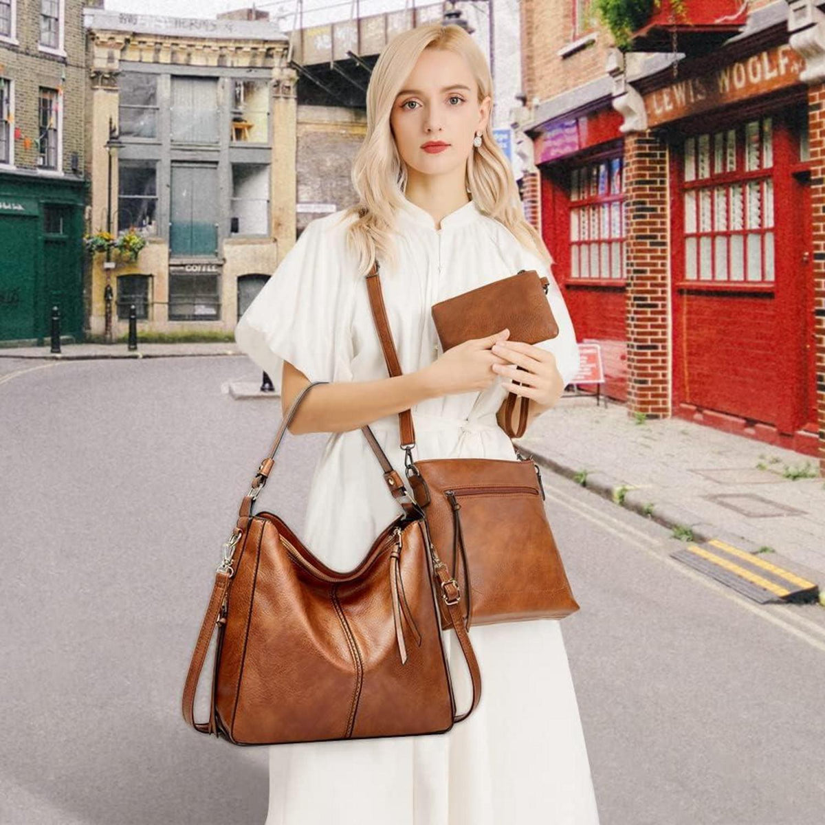Handtaschen und Geldbörsen Set Damen Groß PU Leder Schultertasche Hobo