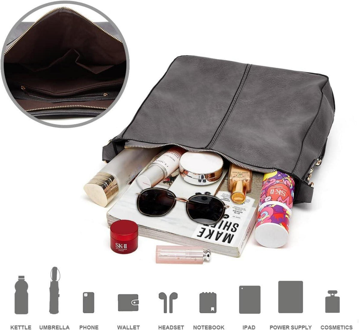 Pahajim Damen Handtaschen Set PU Leder Schultertasche Hobo