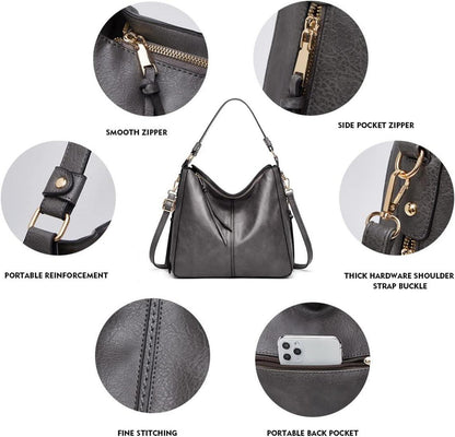 Pahajim Handtaschen Set Damen Groß PU Leder 3-teilig Shoulder Bag Hobo Wallet